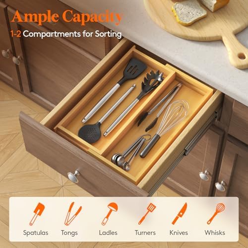 Lifewit Bamboo Utensil Organizer for Kitchen Drawer, Cooking Utensil Tray - Image 6