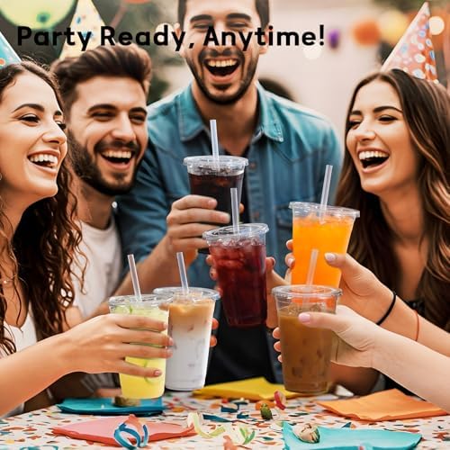 AOZITA 100 Pack - 12 oz Clear Plastic Cups with Lids and Straws, Food Safe Disposable Iced Coffee Cups for Cold Beverages, Smoothies, Iced Coffee, Leak-Proof, BPA-Free - Image 6