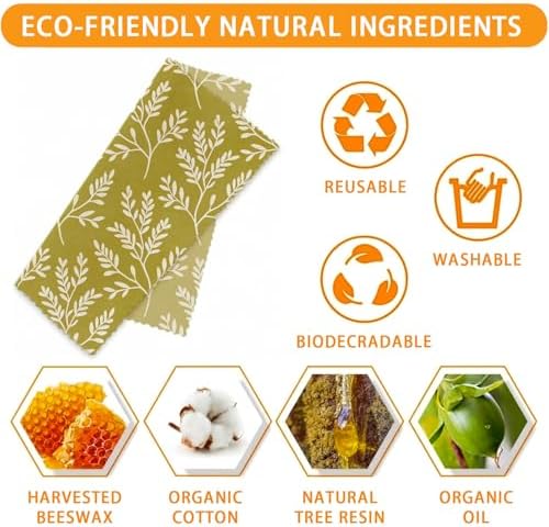 Reusable Beeswax Wraps, Blue Green Floral Wraps, 9 Pack Sandwich, Snack, Bowl, Food Storage, Organic, Sustainable, Zero Waste, Plastic-Free, Eco-Friendly, 1XL, 3M, 5S - Image 3