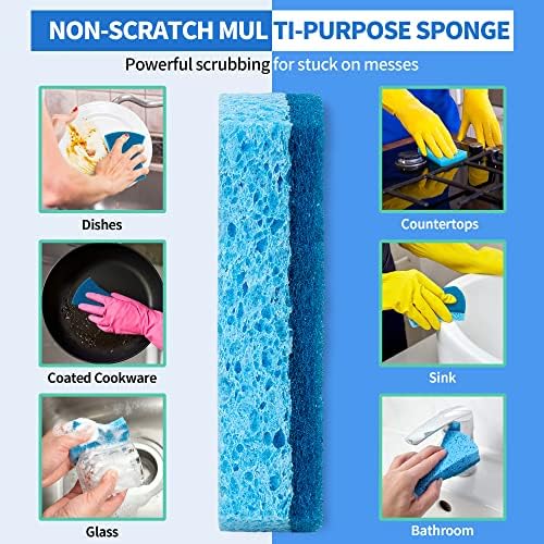 Non-Scratch Cellulose Scrub Sponges 24 Pack, Kitchen Sponge with Double-Side & Ergonomic Design. Sturdy Sponge for Dishes, Coated Cookware, Sink, Countertops. - Image 2