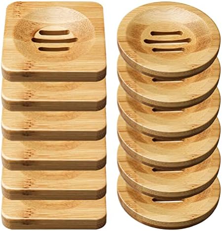 12-Pack Bamboo Soap Dishes, Square & Round Soap Holders for Bathroom by PimoysLivingNecessities