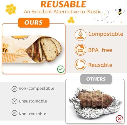 Beeswax Wraps for Food – Reusable Beeswax Bread Bag & Sandwich Wrap - Image 5