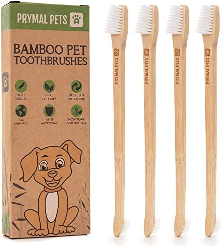 Dog and Cat Toothbrush - Two Sided Bamboo, Soft Bristles 4-Pack by Prymal+Pets