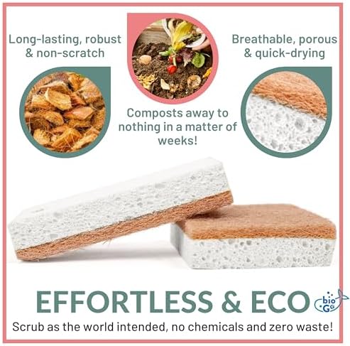 bioGo White 12 Pack Biodegradable Kitchen Sponge - Eco-Friendly, Compostable, Natural Cellulose Dish - Compostable - Biodegradable - Cellulose Sponges Kitchen - Image 4