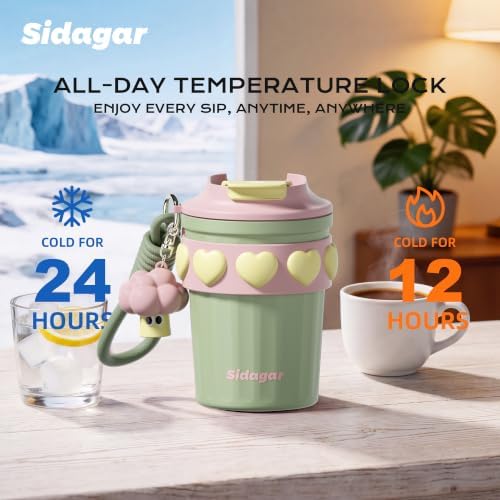 12 oz Insulated Coffee Tumbler with Lid, Cute Travel Mug, Green - Image 4