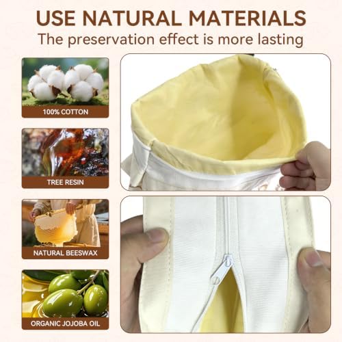 2 Pack Beeswax Bread Bags for Sourdough - 17"x13" Reusable Homemade Bread Keeper Storage Set with 2 Beeswax Food Wraps, Double Seal Zipper & Snap Buckle, Flippable Cleanable Liner, Freezer Safe - Image 2