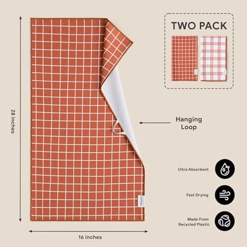 RECYCO Waffle Kitchen Towel Set of 2 - Quick Dry Microfiber Sustainable Dish Towels - Ultra Absorbent Reusable Cleaning Tea Towels - Lightweight Hand Towels,16”x 28”, Farmhouse Plaid - Image 6