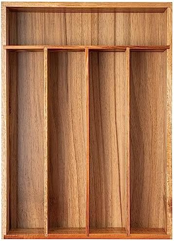 Besilord Silverware Organizer Kitchen Drawer Organizer Utensil Organizer Acacia Silverware Holder Cutlery Organizer in Drawer Flatware Organizer Tray(5 slots, Acacia by Besilord