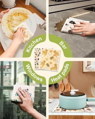 Miss Adola Swedish Dishcloths for Kitchen - 5 Pack Reusable Dish Cloths for Washing Dishes Absorbent Cute Funny Kitchen Towels Cleaning Sponge, Little Puppy - Image 6