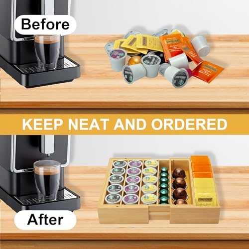 MinBoo Bamboo K Cup Holder for Drawer or Countertop Coffee Pod Holder Expandable K Cup Pod Storage Tea bag organizer K Cup Storage for Coffee Station Home Office and Kitchen, Natural - Image 5
