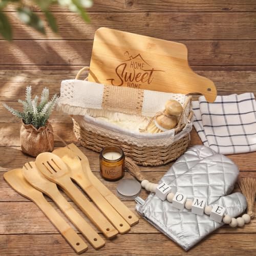 Qinyoung 17 Pcs Housewarming Gifts, Farmhouse Kitchen Gift Basket for New Homeowners, Real Estate Agent Closing Gifts for House Buyers with Home Basket, Cutting Board, Table Runner Gift - Image 5