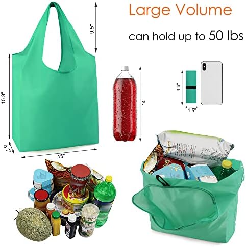 BeeGreen Groceries Reusable Bags for Shopping Compact Cute Solid Color Cloth Grocery Totes Set of 12 Fold up Packable Recycling Shopper Baggies w Zipper Carry Pouch for Supermarket - Image 3