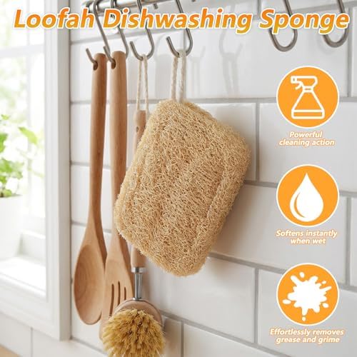 5 Pcs Real Plant-Based Natural Loofah Sponges, Kitchen Scrubber - Image 5