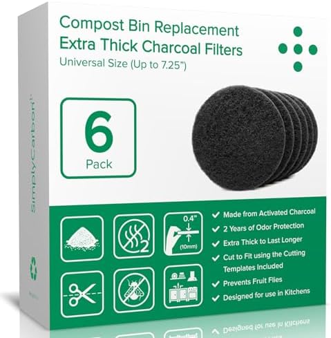 2 Years Supply Extra Thick Filters for Kitchen Compost Bins - Longer Lasting Activated Charcoal - Universal Size Fits ALL Compost Bins up to 7.25" Filter Size - Replacement Set of 6 (by Simply Carbon) by Simply+Carbon