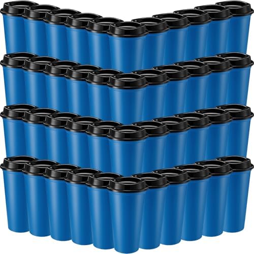 Honeydak 45 Pack 16 oz Reusable Coffee Cups with Lids Water Bottle Iced Coffee Travel Mug Reusable Portable Plastic Tea Tumblers Bulk for Hot and Cold Drinks Birthdays Party(Classic,Navy Blue) by Honeydak