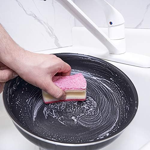 Superio Scrub Sponge with Grip (2 Pack) Heavy Duty Duel Sided Kitchen Sponge Cellulose Kosher Easy to use Dish wash Sponge (Red/Pink) - Image 4