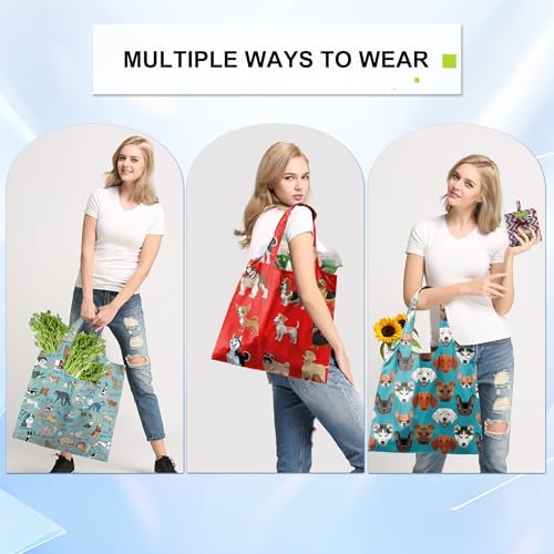 BeeGreen Dog Reusable Shopping Bags Cute Grocery Bag 6 Pack, Christmas Gift Bags Heavy-Duty Foldable Shopping Totes for Supermarket, Work & Travel, Large Washable Polyester Tote Bag with Handles - Image 6