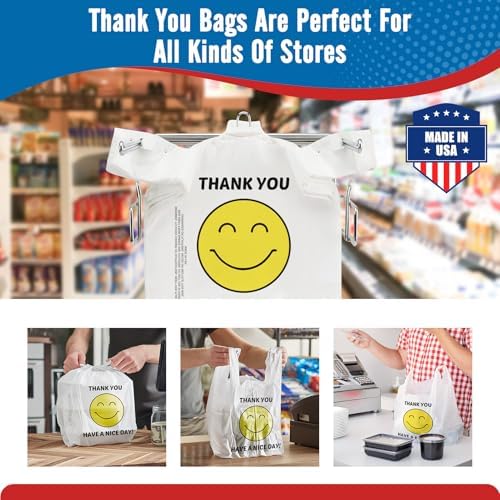 Fuxury 1000 Count Happy Smiling Face Thank You Plastic Bags with Handles - Image 5