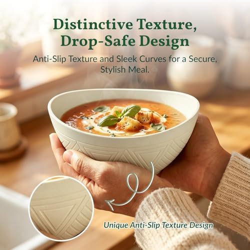 Homienly Wheat Straw Bowls 26 OZ Serving Bowls Oval Serving Dishes for Salad, Dinner, Cereal, Snack, Prep, Dessert Bowls Set Unbreakable Camping Bowls Microwave & Dishwasher Safe (6 PCS Grey Stone) - Image 5