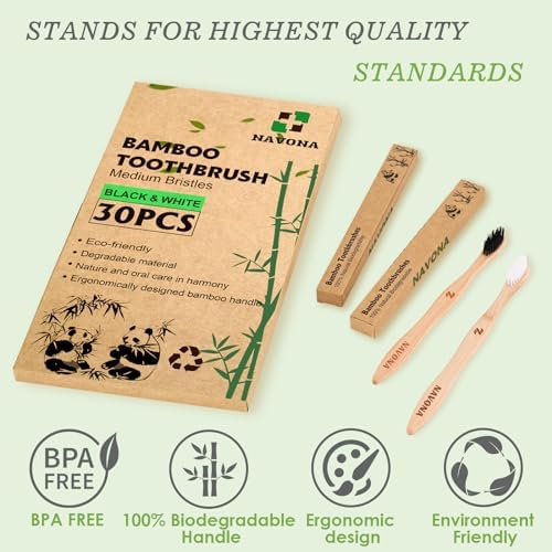 30 PCS Bamboo Toothbrushes, Individually Wrapped Wooden Toothbrushes Bulk - Image 4