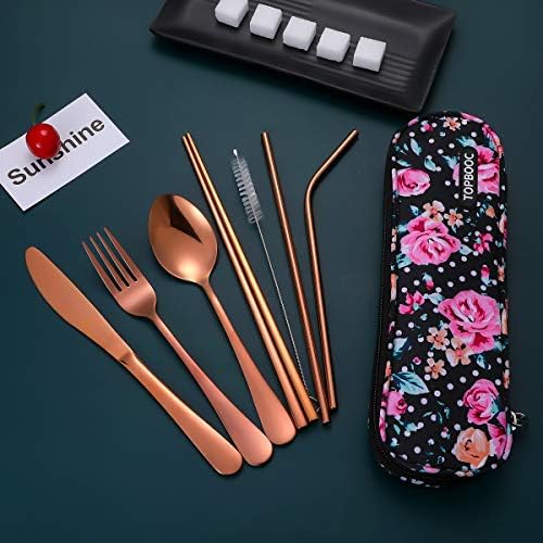 Travel Utensils,Reusable Silverware Set To Go Portable Cutlery Set with a Waterproof Carrying Case for Lunch Boxes Workplace Camping Picnic (Rosegold) - Image 4