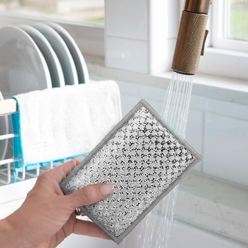 OGGI Bambou Odor-Free Scrubbing Sponges - Natural Scrub Sponges for Dishes, 91% Bamboo-Derived Rayon Cellulose Fiber, Reusable, Absorbent, Durable Scrubbers, Non-Scratch, Washable - 3 pcs, 7x4 - Image 3