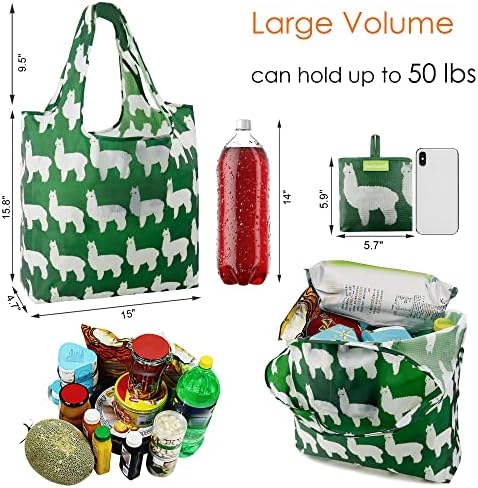 BeeGreen Animal Reusable Shopping Bags Cute Grocery Bag 6 Pack, Christmas Gift Bags Heavy-Duty Foldable Shopping Totes for Supermarket, Work & Travel, Large Washable Polyester Tote Bag with Handles - Image 2