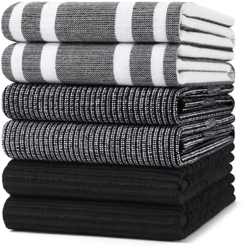 Homaxy Cotton 380 GSM Premium Kitchen Towels, 18"x 28", 6 Pack, Black by Homaxy