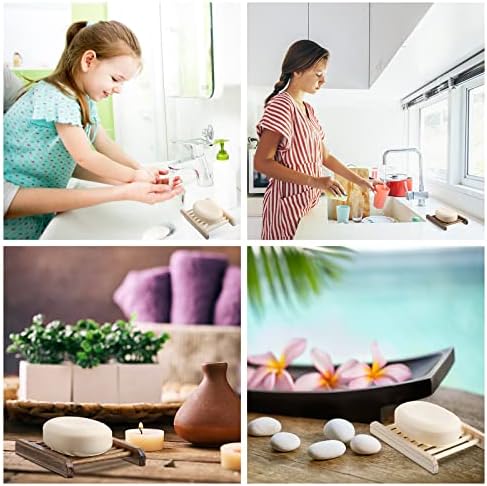 Rtteri 80 Pieces Bamboo Wood Soap Dish Tray Bathroom Wooden Soap Holder Handmade Bathtub Shower Dish Accessories for Home Bathroom Kitchen Sponge Scrubber - Image 4