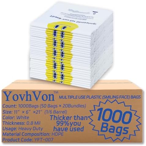 YovhVon 0.8Mil(20 Microns), 1000 Count, Plastic Bags with Handles, T-Shirt bags, Thank You bags, Shopping Bag, Grocery Bag, |for Store, Carry, Pack|, White, 1/6 Barrel, Large 11"x6"x21", Heavy Duty by YOVHVONPLASTICBAGS