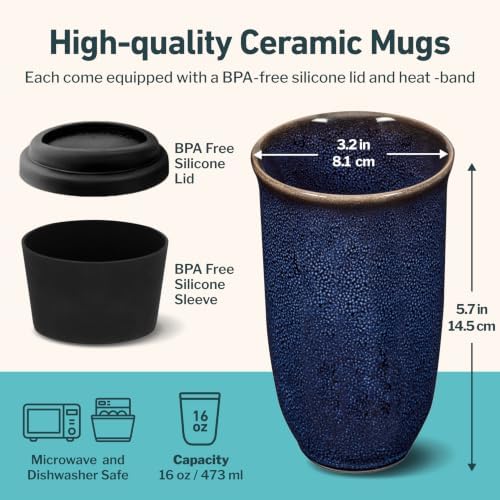 NOVA CERAMICS Coffee Tumbler – Travel Mug - On the Go Coffee Mug – Microwave & Dishwasher Safe Green Coffee Tumbler - Gifts For Women Men Him Her – 16oz – Abyss - Image 3