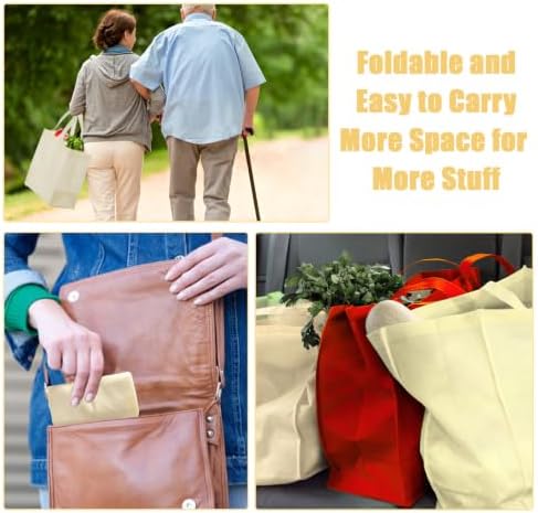 50pcs Reusable Grocery Bags with Handles Non Woven Shopping Tote Bags Bulk - Image 2