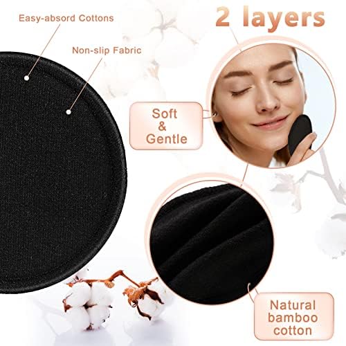 Foaincore 40 Pcs Reusable Makeup Remover Pads with Mesh Storage Bag and Bamboo Box Washable Bamboo Cotton Rounds Soft Reusable Face Pad for Toner Skin Various Skin Care Products(Black) - Image 2