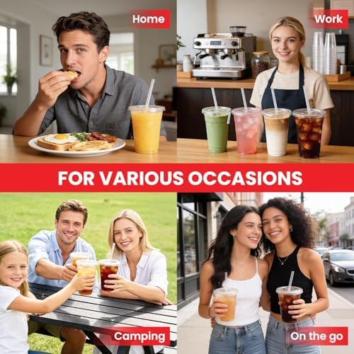 100 Pack 24 oz Plastic Cups with Lids and Straws, Clear Disposable Plastic Cups, Heavy Duty Iced Coffee Cups with Leak-Resistant Lids, Cold Drink Cups for Smoothies, Juice, Soda & Party To Go - Image 6