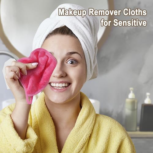 KODAMO Makeup Remover Cloth, 12 Pack Reusable Makeup Remover Towels with Washable Travel Bag, Microfiber Face Wash Cloths for Women All Skin Types, Coral/Pink/Green/Grey - Image 2