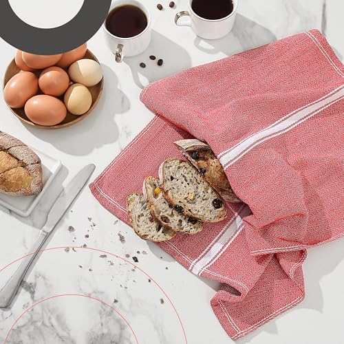Zeppoli Classic 15 Pack 100% Natural Cotton Kitchen Towel Set, Reusable Wash Cloths, Absorbent Dish Towels, Machine Washable Hand Towels, Kitchen Essentials - 14' by 25' - Red Base - Image 7