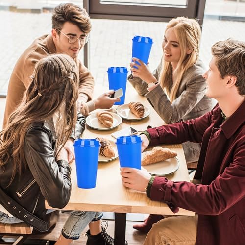 20 Pack Reusable Coffee Cups with Lids 16 oz Plastic Tumblers Travel Mug Iced Coffee Cup for Adults and Women Hot and Cold Drinks, Microwaveable (Blue) - Image 6