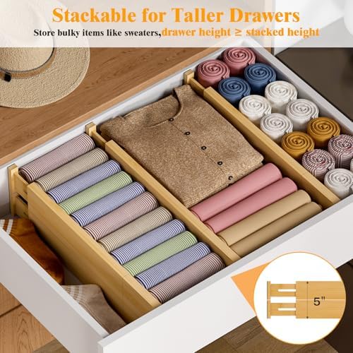Bamboo Drawer Dividers, 12-21 Inch Kitchen Adjustable Drawer Organizers - Image 6