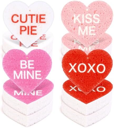 Whaline 8Pcs Valentine’s Day Kitchen Sponges Water Absorbing Dish Washing Sponge Red Pink Conversation Heart Non Scratch Cleaning Scrub Sponges for Holiday Home Kitchen Bathroom by Whaline