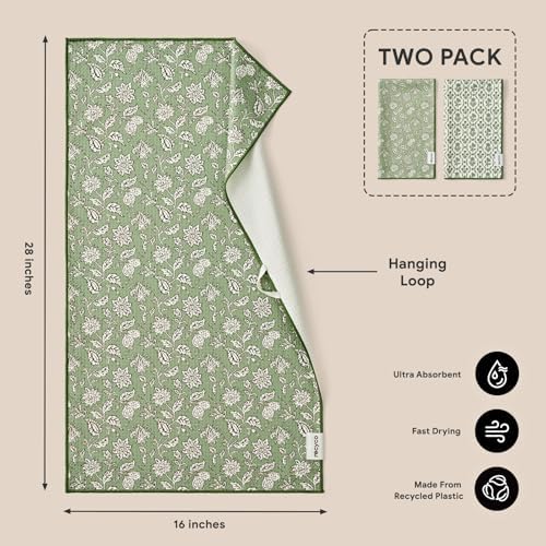RECYCO Waffle Kitchen Towel Set of 2 - Quick Dry Microfiber Sustainable Dish Towels - Ultra Absorbent Reusable Cleaning Tea Towels - Lightweight Hand Towels,16”x 28”, Thyme & Vine - Image 2
