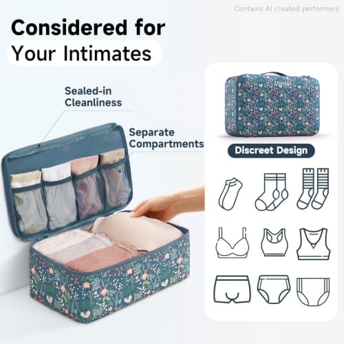 OlarHike Packing Cubes for Travel,Gifts for Women Mom,Anti-Tearing Suitcase Organizer for Luggage with Shoe & Hanging Toiletry Bag,Vacation Essential for Cruise Ship,9 Set,Dark Blue Floral - Image 5