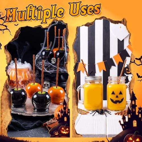 Honeydak 50 Pcs Reusable Plastic Straws Bulk,Black and Orange Stripe - Image 5