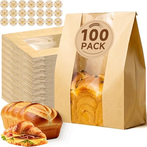 Tripho 100 Pcs Extra Thick Bread Bags for Homemade Bread with Clear Window by PremiumCookingPicks