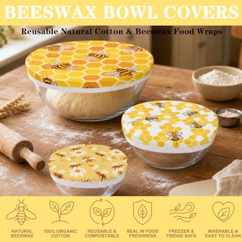 Sitsink Beeswax Bowl Covers Bee Reusable Food Wrap 5 Pack - Image 3