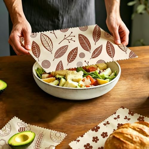 Reusable Bee&Floral Beeswax Wraps, 9 PCS Eco-Friendly Food Storage, Organic Cotton Sandwich, Snack, Bowl Covers, Zero Waste, Plastic-Free, Sustainable, 1XL, 3M, 5S - Image 5