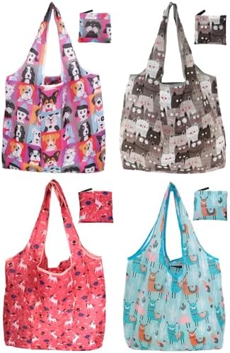 Grocery Reusable Shopping Bags, 4 Pack 50Lbs Foldable Large Washable Market Bags, Compact For Easy Storage, Light Weight Sturdy Cloth Bags For Storage Gifts For Women by NewOpportunityInLivingKindly