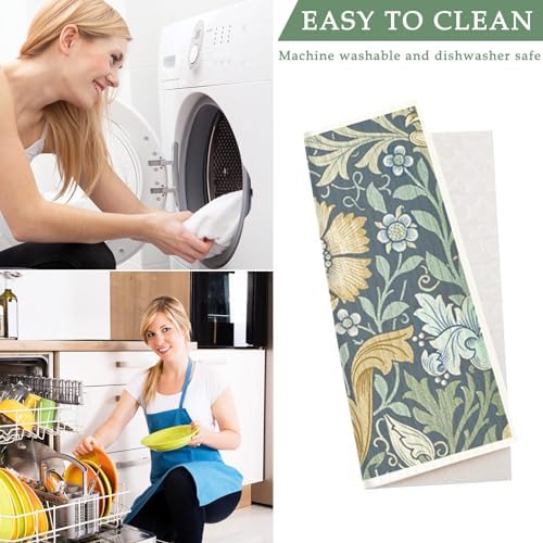 8 Packs Foliage Swedish Dishcloths, Blue Green Floral, 7 x 8 Inch - Image 5