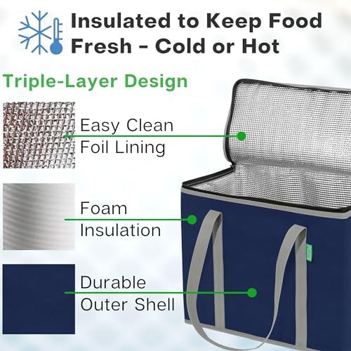 Creative Green Life XL Insulated Reusable Grocery Bags (2-Pack) - Premium Quality Cooler Bags with Hard Bottom Insert, Stands Upright, Washable - Image 2
