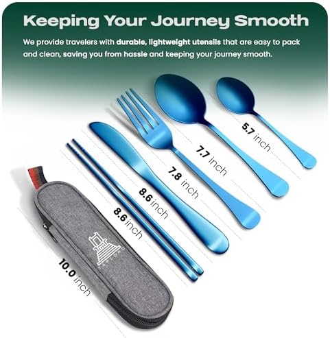 Taplord Portable Travel Silverware Set With Case, Includes 5 Pcs of Travel Utensils With Case, Stainless Steel Flatware Set For Camping, Easy to Travel, Lightweight (Blue) - Image 2