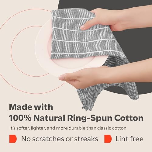 Zeppoli Classic Kitchen Towels - 6 Pack 100% Natural Cotton Towel Set, Reusable Wash Cloths, Absorbent Dish Towels, Machine Washable Hand Towels, Kitchen Essentials, 20” x 28” - Gray VAR - Image 3